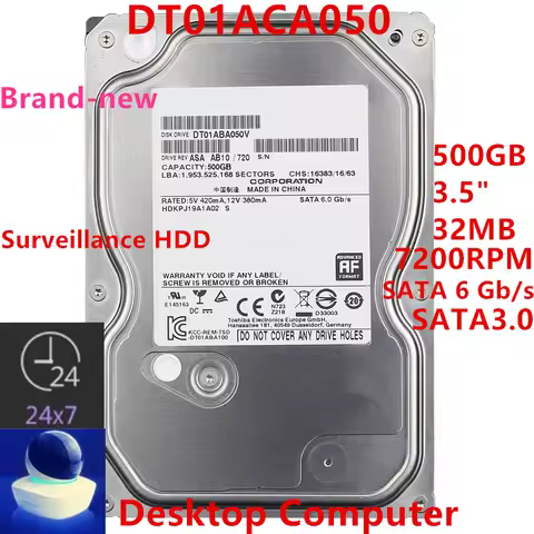 New Original HDD For Toshiba 500GB SATA 3.5" 32MB 7200RPM For Internal HDD For Surveillance HDD For 