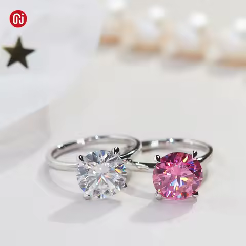 GIGAJEWE 4.0CT Moissanite Jewelry Ring Round Cut Charm Choice 18K Gold Plated 925 Silver Diamond Tes