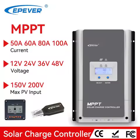 EPEVER 100A 80A 60A 50A MPPT Solar Charge Controller 12V 24V 36V 48V Auto Solar Regulator Max PV 150