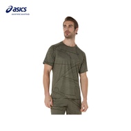 ASICS All Over Print Men SS Top In Mantle Green/Brown Stone