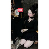 C66 - V-Neck T-shirt with Lace Trim