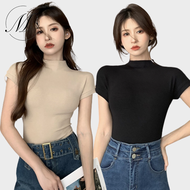 M-2XL Women's Slim Fit Half Turtleneck Short-Sleeved Top Basic Plain Tee Baju T-shirt Wanita Slim Fit Korean Style 纯色修身半高领简约短袖上衣