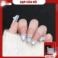 D291 Fake nails set of 30 LONG THANG form nails baby blue tone charm bow fake nails y2k cute fake na