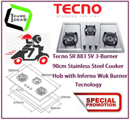Tecno SR 883 SV 3-Burner 90cm Stainless Steel Cooker Hob with Inferno Wok Burner Technology / FREE EXPRESS DELIVERY