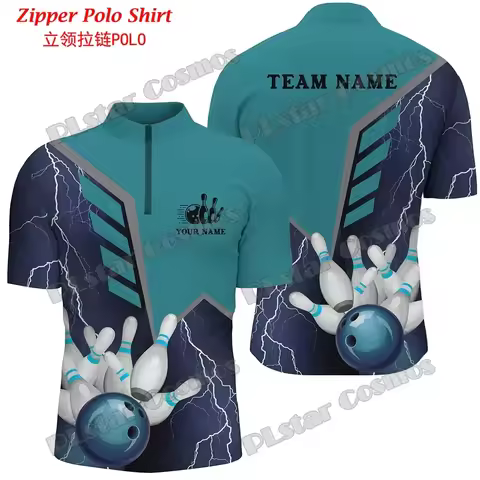 Personalized Name Bowling Team Jersey 3D Printed Fashion Men's Quarter-Zip Polo Shirt Summer Unisex 