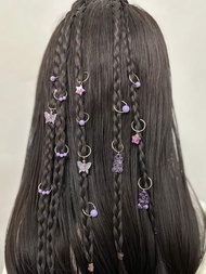14入組紫色髮珠髮飾，星星珍珠小熊設計髮環裝飾，女士髮飾，適用於頭髮和dreadlocks。Boho風格