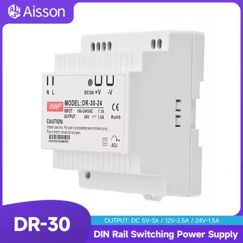 DR-30 30W Industrial DIN Rail Switching Power Supply Input 100-240V AC Output DC 5V 12V 24V 1.5A 2.5