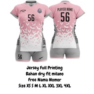 Setelan Kaos Jersey Voli Futsal Bola Cewek Perempuan Full Printing Motif 144 Pink Abu Putih