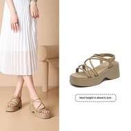 DUSTO Roman Tie Sandals Womens Shoes 2025 New Summer Thick Bottom Versatile Fashion Square Head Plat