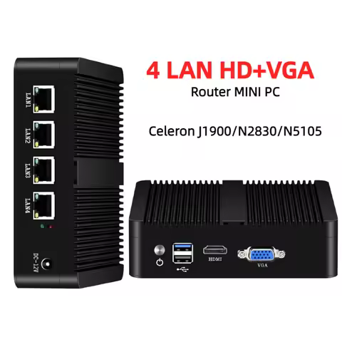 Fanless Mini PC 4 LAN Celeron J1900 N2830 Firewall Router Pfsense Windows OpenWrt Debian Industrial 
