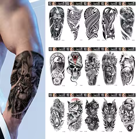 New 100Pcs Wholesales Waterproof Temporary Tattoos Sticker Man Maori Forest Tribe Lion Owl Zeus Body