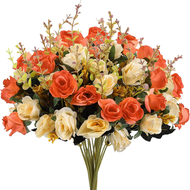 1Bunch Artificial Flowers Fake Rose Silk Bouquet with Plastic Stems for Wedding Home Bedroom Office