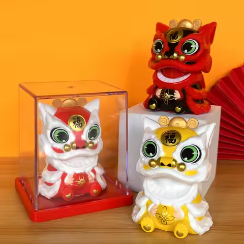 Solar Powered Mini Lion Awakening Chinese Lucky Shaking Head Home Dance Lion Figurines Gift Car Home