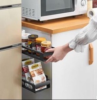 免鑽孔. 抽屜式儲物架($118包送貨)收納箱整理縫隙收納櫃夾縫櫃抽拉式廚房收納架 廚房側壁掛調料置物架蔬菜調味瓶桌面化妝品(T0820).