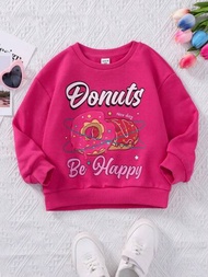 SHEIN 女小童甜甜圈和字母圖形加絨內裏運動衫