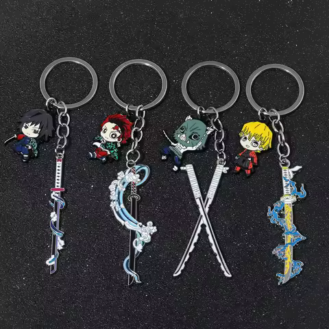 Anime Demon Slayer Kimetsu No Yaiba Sword Keychain Rengoku Kyoujurou Giyuu Shinobu Weapon Keyring Pe