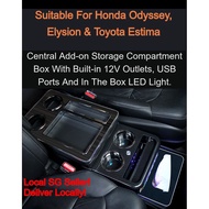 Honda Odyssey Toyota Estima Front Center Console With 2 Dual USB Port 3 Power Outles LED Ambient Light