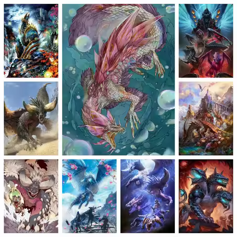 Monster Hunter World Game 5d Diamond Painting Rhinestone Photo Rathlos Dinosaur Mosaic Cross Stitch 