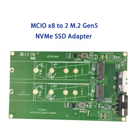 Shinreal MCIO x8 to 2 M.2 Gen5 NVMe SSD Adapter PCIe5.0