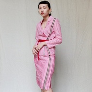 南瓜Vintage。古著 義大利製 Bottega Veneta 高級 條紋 及膝裙