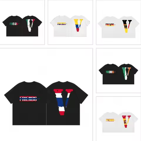 Vlone World Flags Graphic Tee, Friends V International Country Print Short Sleeve T Shirt Streetwear