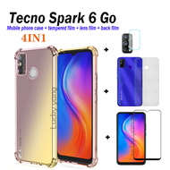 4in1 For Tecno Spark 6 Go phone case Tecno Camon 16 case Infinix Hot 8 Smart 4 smart 5 tempered glass color four-corner anti-fall mobile phone case+back film+tempered glass film+lens film