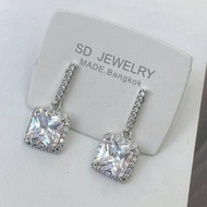 10k  Nontarnish Silver Squared Diamond Earrings