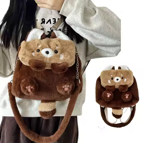 Cute Raccoon Fashionable Plush Backpack Detachable Shoulder Strap Bag Soft Cute Bag Anime Plushie Ba