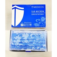 MEDICOS SUB MICRON SURGICAL FACE MASK • FLORAL BLUE 4PLY • 50PCS