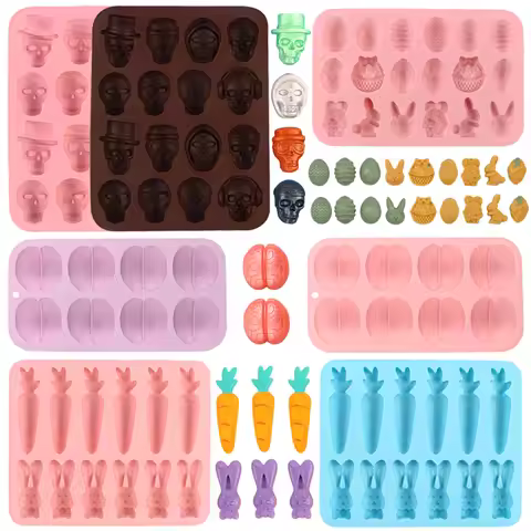 Easter Egg Rabbit Carrot Halloween Brain Skull Silicone Mold Chocolate Fondant Candy Dessert Soap Mo