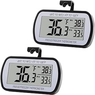 2 Pack Refrigerator Fridge Thermometer Digital Freezer Room Thermometer Waterproof Large LCD Display Max/Min Record Function-Black