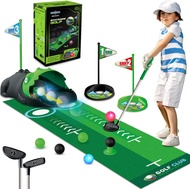 Kids Toy Golf Club Set with Automatic Ball Returner Led Light Up Night Golf Balls Golf Putting Mat 3
