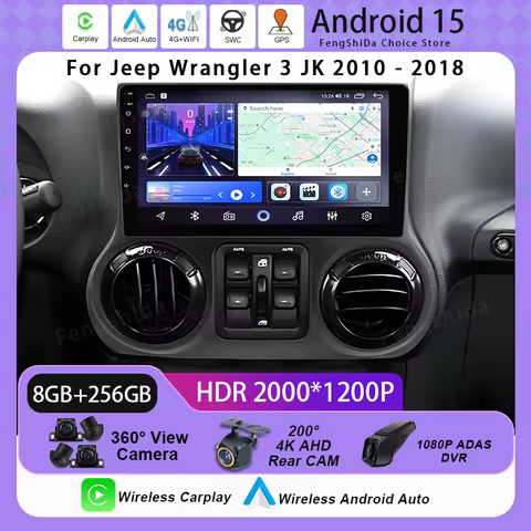 Car Android For Jeep Wrangler 3 JK 2010 - 2018 Player Auto Radio Multimedia GPS 360 Camera HDR CPU Q