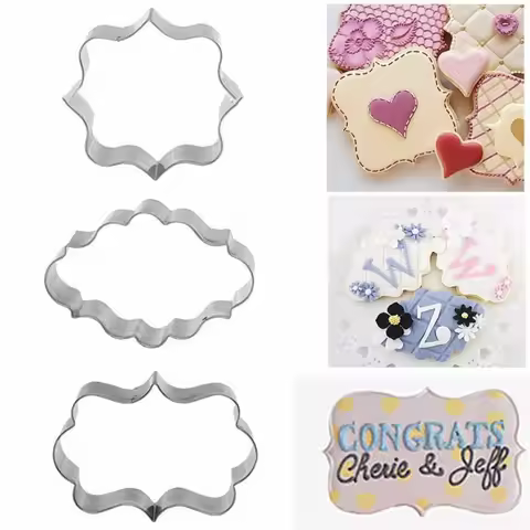3Pcs Sugar biscuit mold Plaque Cutter Cookies Frame DIY Cake Oval Square Rectangle Fancy Stainless C