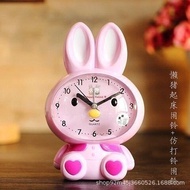 Alarm Clock Children Student Rabbit Speaking Voice Mute Night Light Bedside Bedroom Clock Creative M