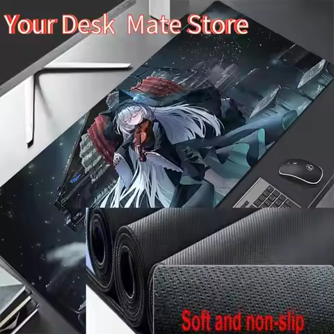 Mouse Pad Blue Cyberpunk Silver Hair Girl Style Large Mouse Pad Anti-Slip Desk Mat