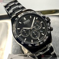 BOSS手錶,編號HB1513754,44mm黑圓形精鋼錶殼,黑色三眼, 中三針顯示, 運動錶面,深黑色精鋼錶帶款,自用送人都不錯!, 暢銷熱賣!