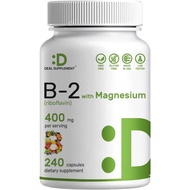 DEAL SUPPLEMENT Vitamin B2 400mg (Riboflavin) | with Magnesium Glycinate 400mg, 240 Capsules – 2 in 