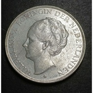 Nederlanden Queen Wilhelmina Koningin Old Big Silver Coin 2 1/2 Gulden Year 1939