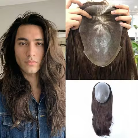 Hand-Tied Human Hair Men Toupee PU Base 7x9 16inch 0.08-0.1mm Hair Replacement Ready Stock 72H Deliv