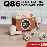 Q86 Retro Camera TWS Bluetooth Earphone Headphone dengan MikrofonTws Desain Unik tws bluetooth origi