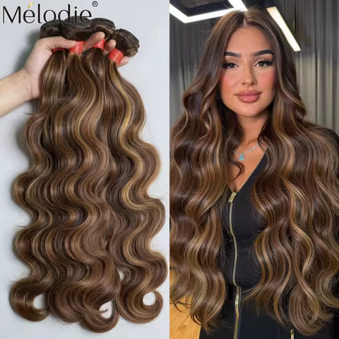 Highlight Honey Blonde Body Wave Human Hair Bundles 2/3/4 Bundles Waves 30 32 Inch P4/27# Colored Ha
