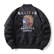 ZZOOI Air Force Ma1 Pilot Jacket Mens Colorful Indians Embroidered Baseball Uniform Casual Bomber Ja