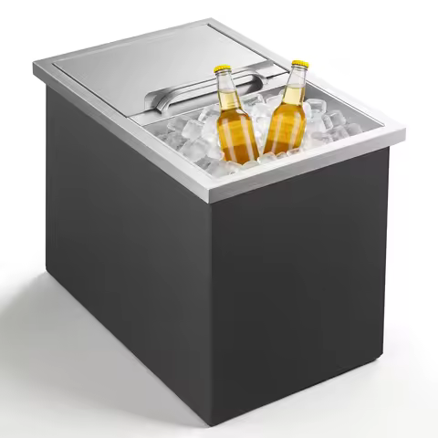 28Qt Stainless Steel Drop-In Ice Chest, Built-in Sliding Lid, Outdoor Kitchen Patio Bar Cooler