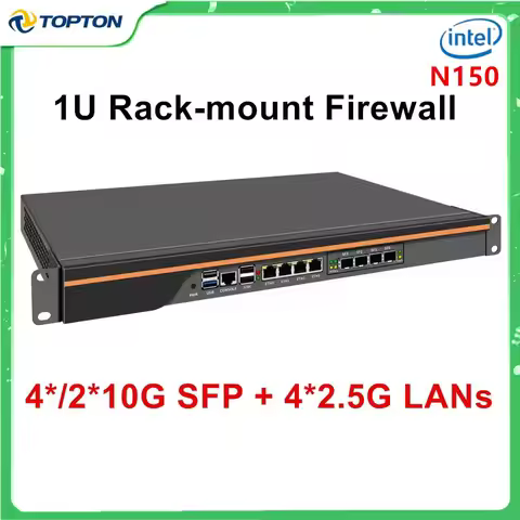 Topton 1U Rack-mount Firewall Mini PC 4*/2*10G SFP+ 4*i226-V 2.5G LAN Intel N150 4 Cores Enterprise