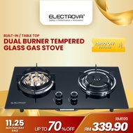 Electrova Double Burner Tempered Glass Gas Stove (Built-in / Table Top)