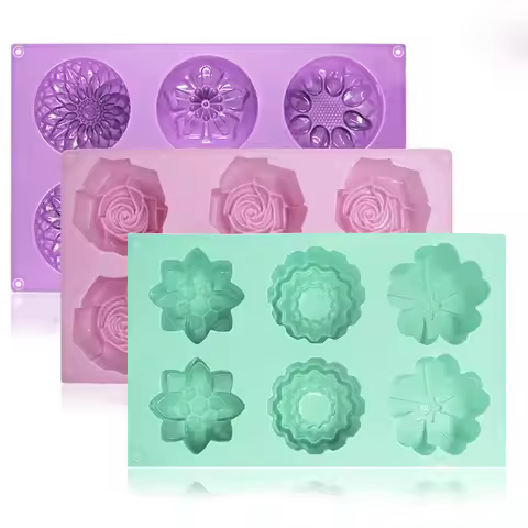 3 Packs Mixed Silicone Flower Shape Cake Mould 6-Cavity flowers Silicone Molds for Homemade Soap Cak