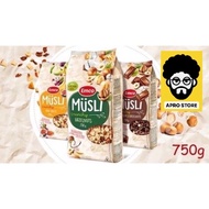 Emco Musli Crunchy Chocolate/Hazelnut/Tropical/Choc Trio 750g (Halal)