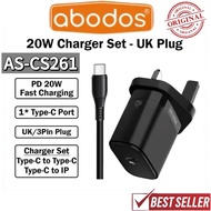 Abodos AS-CS261 PD 20W Charger Set Type-C IP Adapter Charger Wall Charger UK Plug Abodos Charger l O