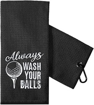 TOUNER Funny Golf Towel Gift for Dad, Retirement Gifts for Men Golfer, Funny Golf Towel for Men, Embroidered Golf Towels for Golf Bags with Clip (Always Wash Your Balls)
